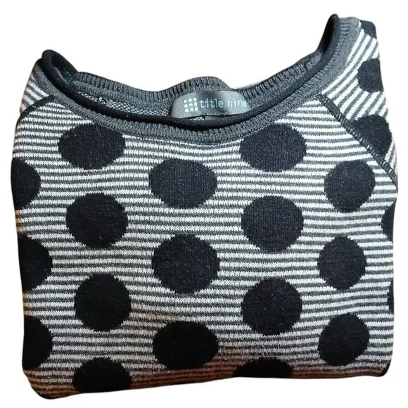 TITLE NINE Black/White Polka Dot Crew Neck Sweater - Picture 9 of 10